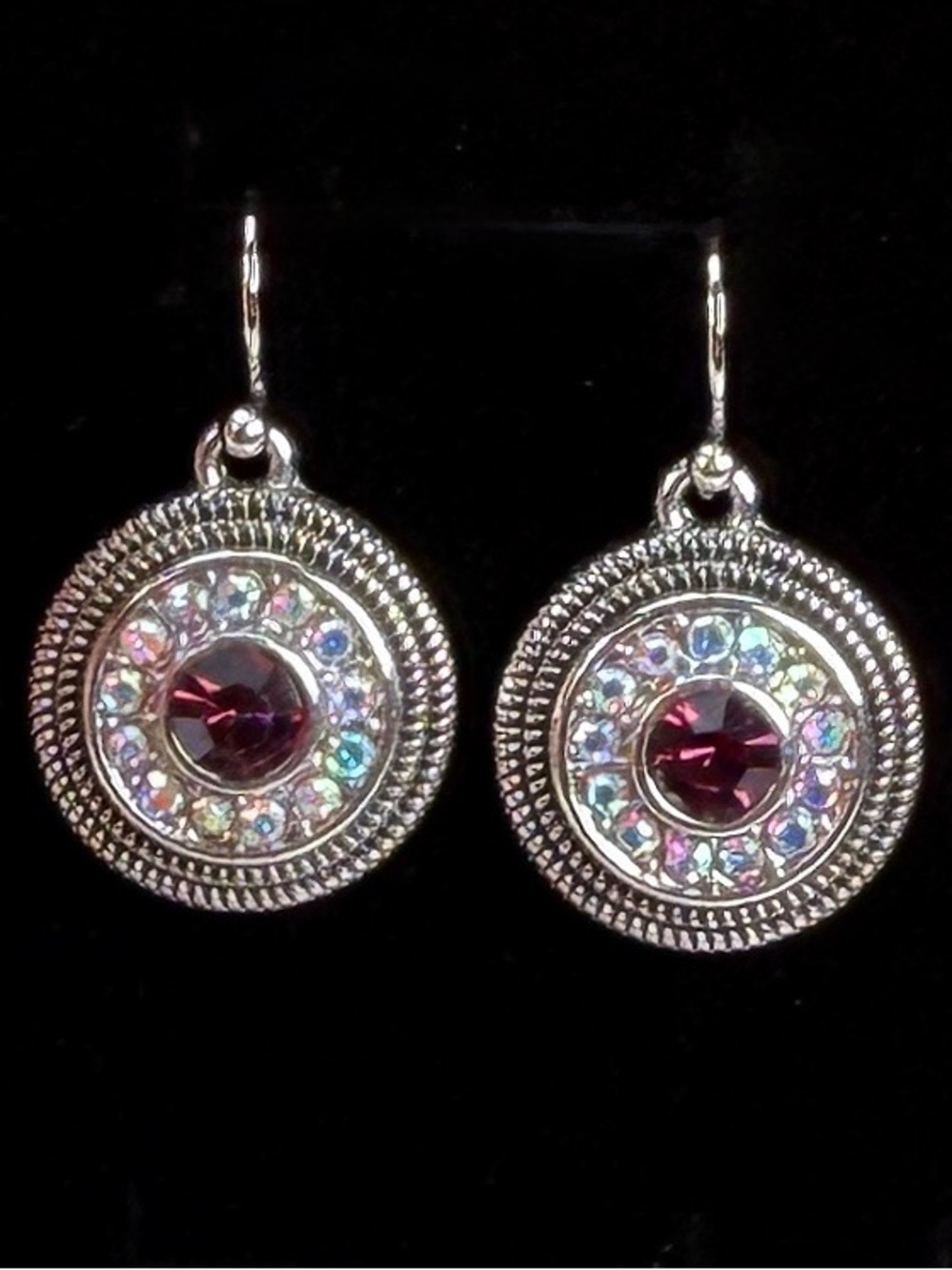 Beautiful weighted, silvertone bling circle dangle pierced earrings